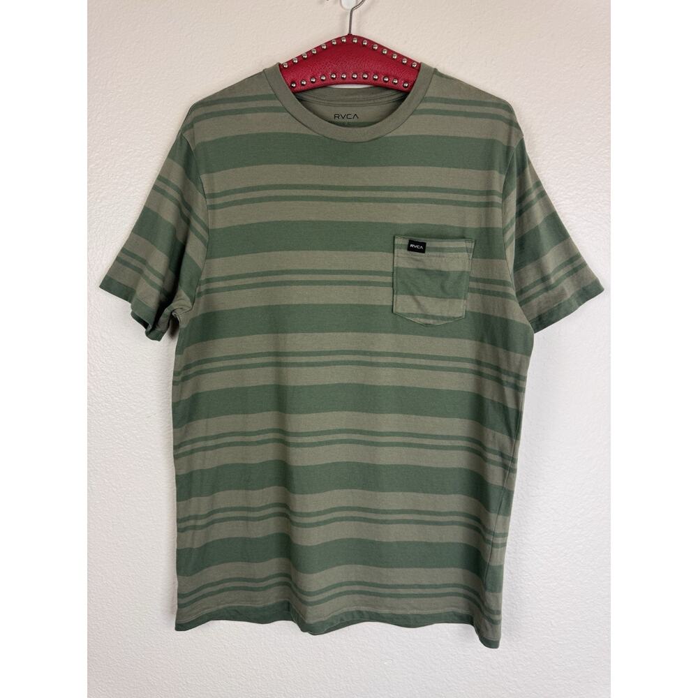RVCA Malone Stripe Crewneck Pocket Tee Short Sleeve T-Shirt Olive Green Large